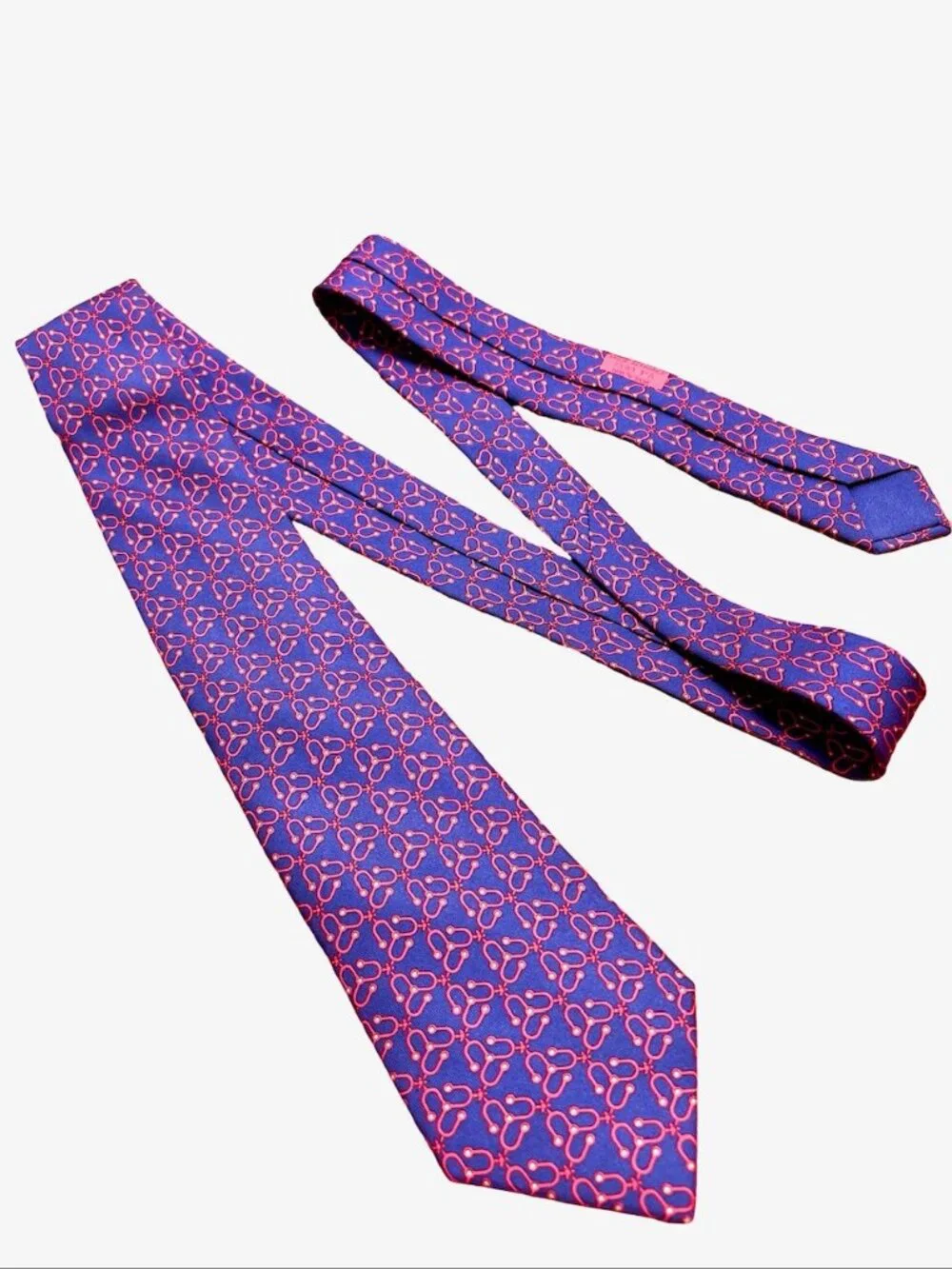 Unused Necktie Hermès Paris 100%  Silk France Made Dark Blue Purple Red (12)